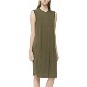 T by Alexander Wang Dress Womens Small Olive Green Overlap Tank Mini Jersey Knit